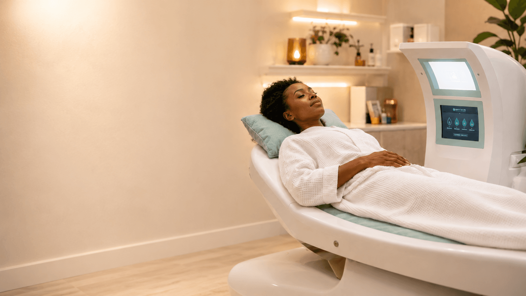 A Bant wellness team member warmly guiding a seated client in a calm studio space